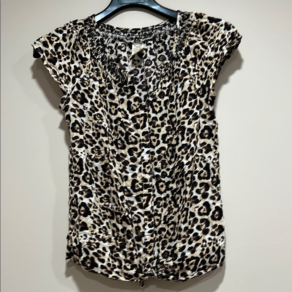 Faded Glory Black and Cream Ruched Cap Sleeve Blouse